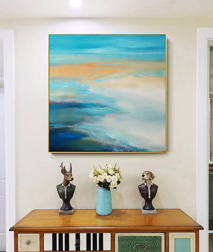 Coastal Hand-painted Seaside You Abstract Canvas Wall Art 7Z8DJ